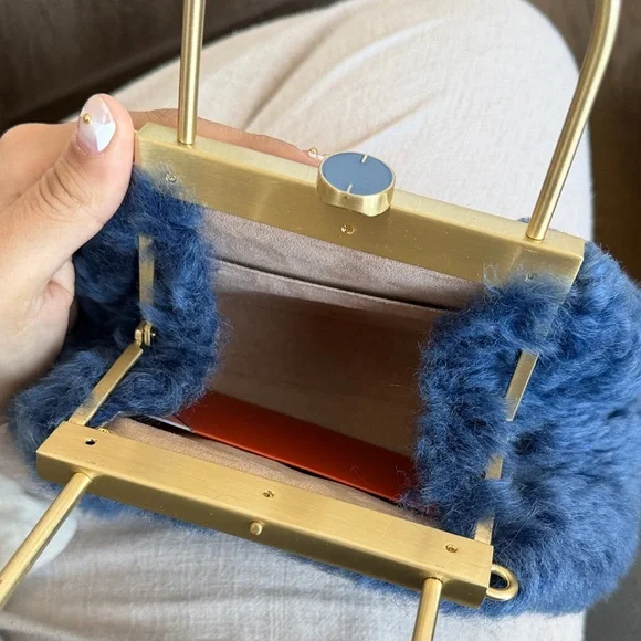 Cult Gaia Blue Textured Mini Bag with Gold Handle - Picture 3 of 5